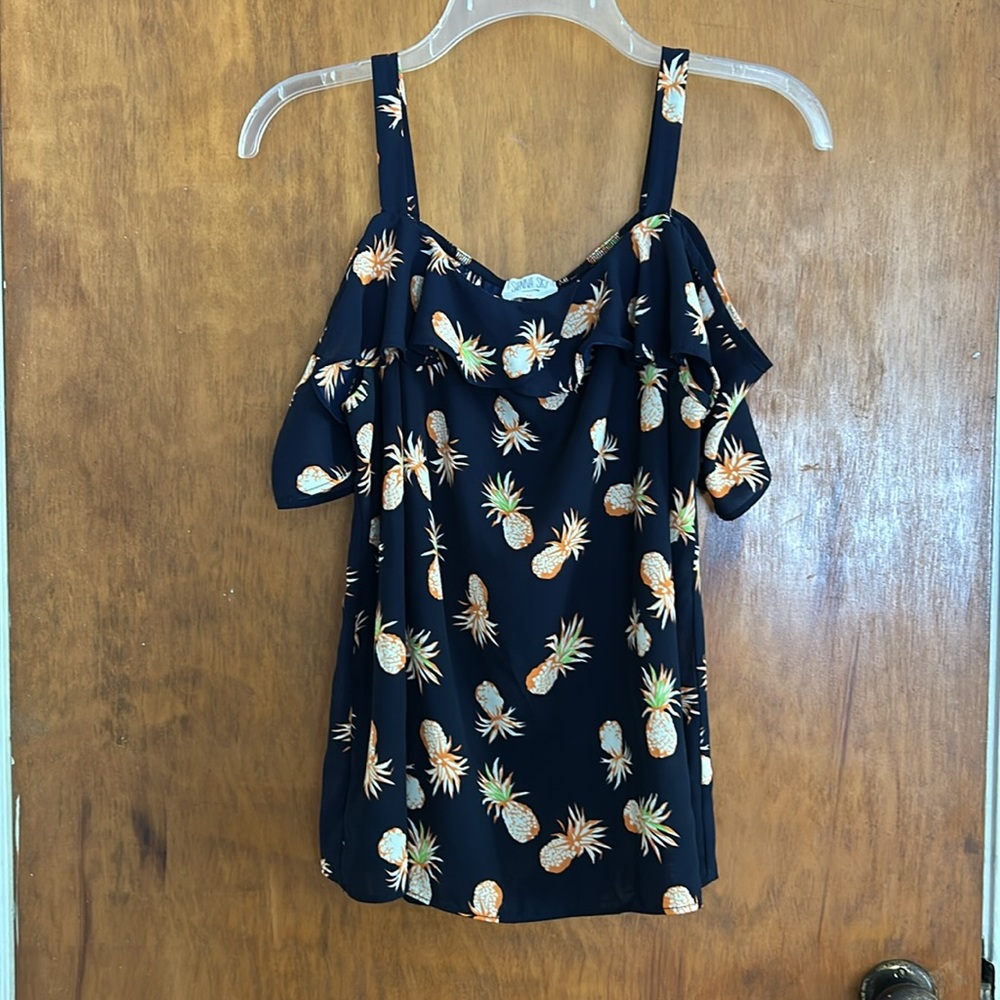 Pineapple Print Black Women's Top - Picture 3 of 4